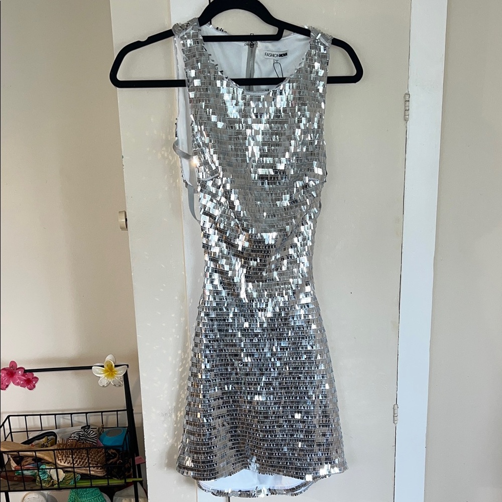 Festival Fashion Nova Silver Sequin Mini Dress